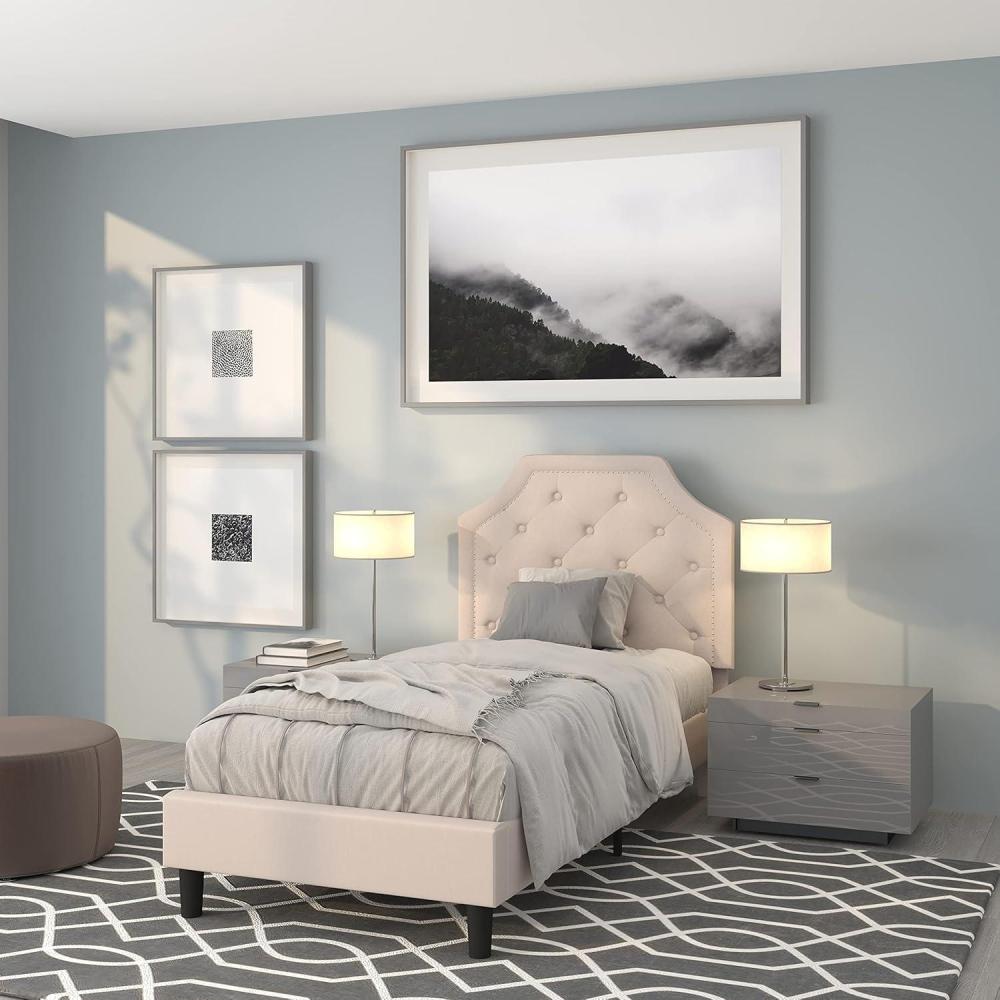 imageFlash Furniture Brighton Twin Size Tufted Upholstered Platform Bed in Light Gray FabricBeige