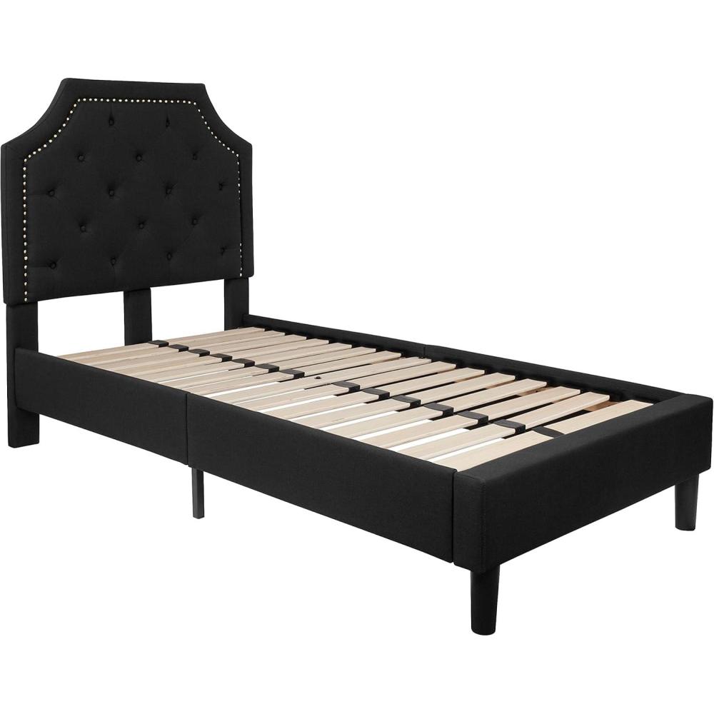 imageFlash Furniture Brighton Twin Size Tufted Upholstered Platform Bed in Light Gray FabricBlack