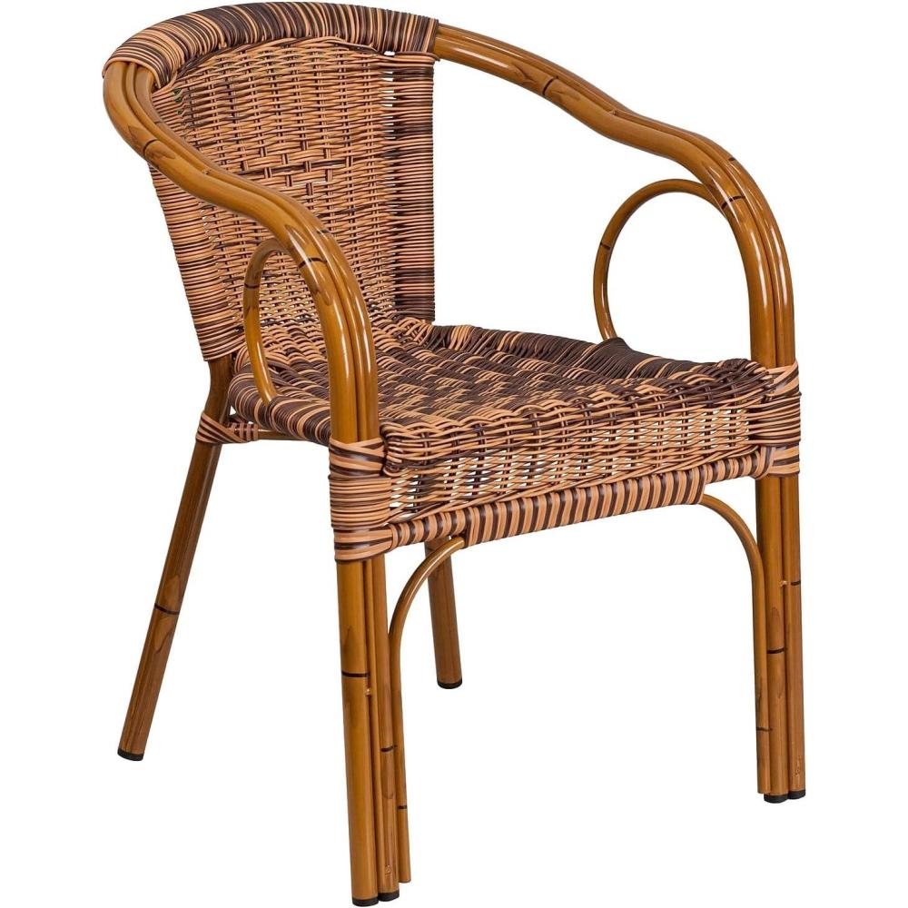 imageFlash Furniture Cadiz Series Dark Red BambooAluminum IndoorOutdoor RestaurantPatio Chair with Burning Brown RattanBurning Brown RattanDark Red Bambooaluminum Frame