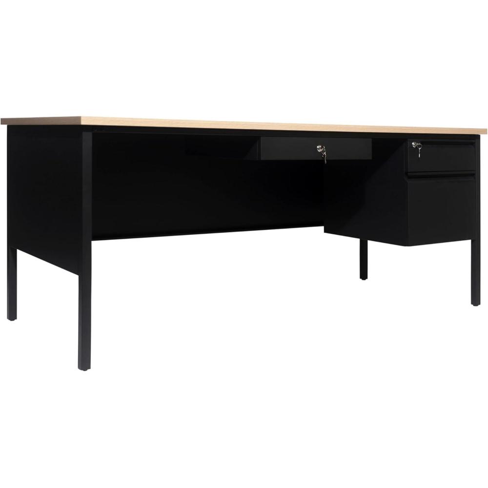 imageFlash Furniture Cambridge Right Side Single Pedestal Desk with 3 Locking Drawers Commercial Grade Teachers or Office Desk 30x70 Metal Frame White OakBlackWhite Oak