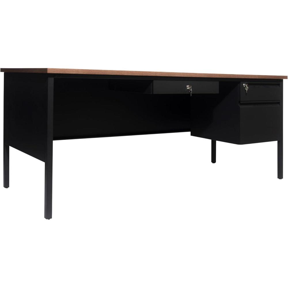 imageFlash Furniture Cambridge Right Side Single Pedestal Desk with 3 Locking Drawers Commercial Grade Teachers or Office Desk 30x70 Metal Frame White OakBlackWalnut