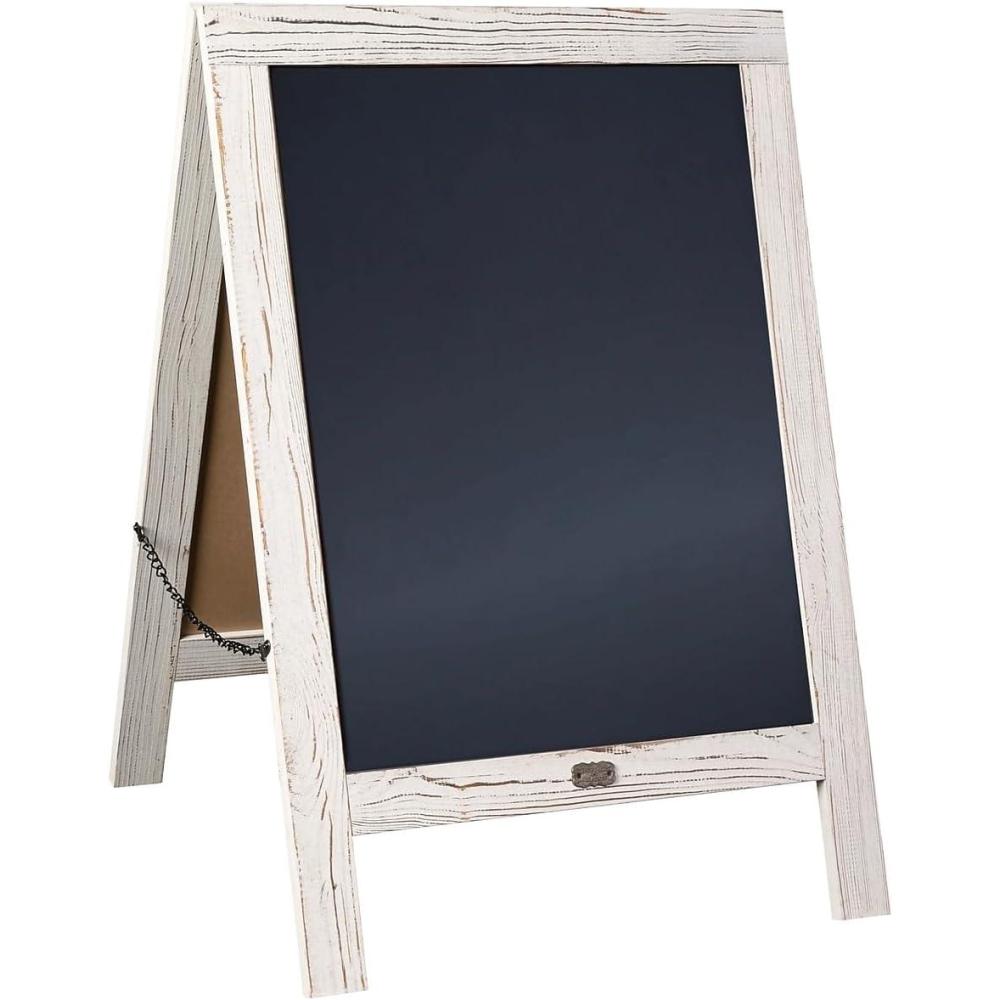 imageFlash Furniture Canterbury Magnetic Chalkboard Sign Robin Blue Wood Frame 30quot x 20quot Freestanding Double Sided Magnetic Chalkboard Surface IndoorOutdoorWhite Wash