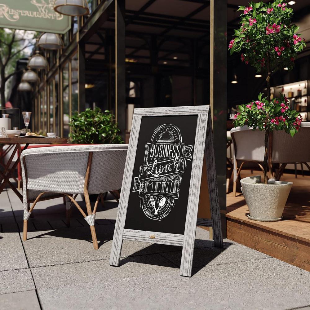 imageFlash Furniture Canterbury Magnetic Chalkboard Sign Set Whitewashed Wood Frame 48quot x 24quot IndoorOutdoor Includes 8 Chalk Markers 10 Stencils 2 MagnetsGray Wash