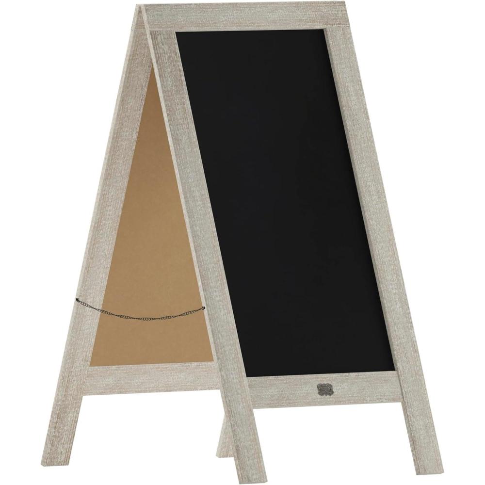imageFlash Furniture Canterbury Magnetic Chalkboard Sign Set Whitewashed Wood Frame 48quot x 24quot IndoorOutdoor Includes 8 Chalk Markers 10 Stencils 2 MagnetsWeathered Brown