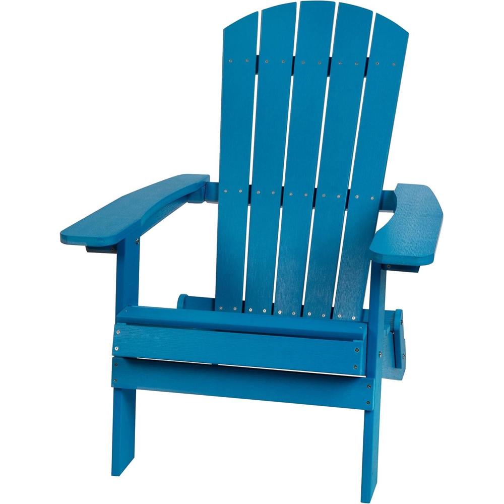 imageFlash Furniture Charlestown Commercial Folding Adirondack Chair Mahogany Poly Resin IndoorOutdoor Weather ResistantBlue