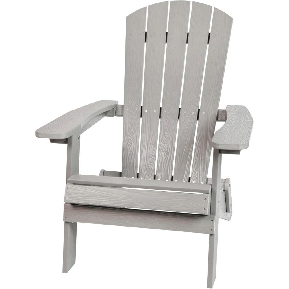 imageFlash Furniture Charlestown Commercial Folding Adirondack Chair Mahogany Poly Resin IndoorOutdoor Weather ResistantGrey