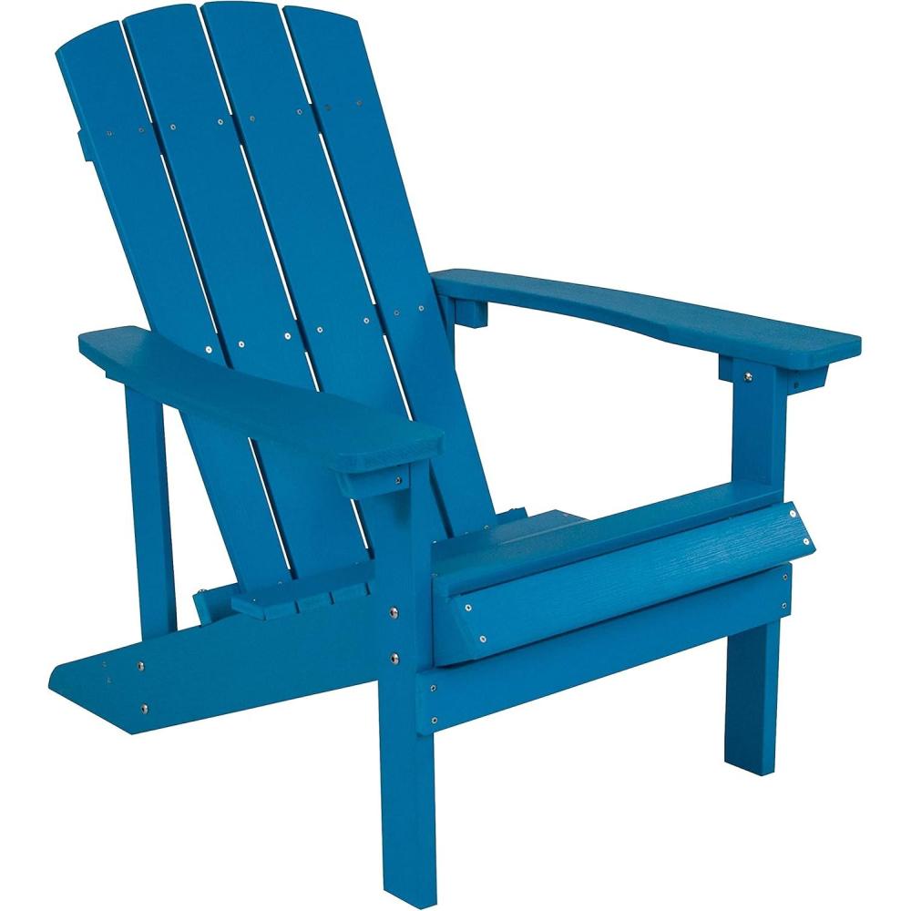 imageFlash Furniture Charlestown Commercial Grade IndoorOutdoor Adirondack Chair Weather Resistant Durable Poly Resin Deck and Patio Seating Slate GrayBlue