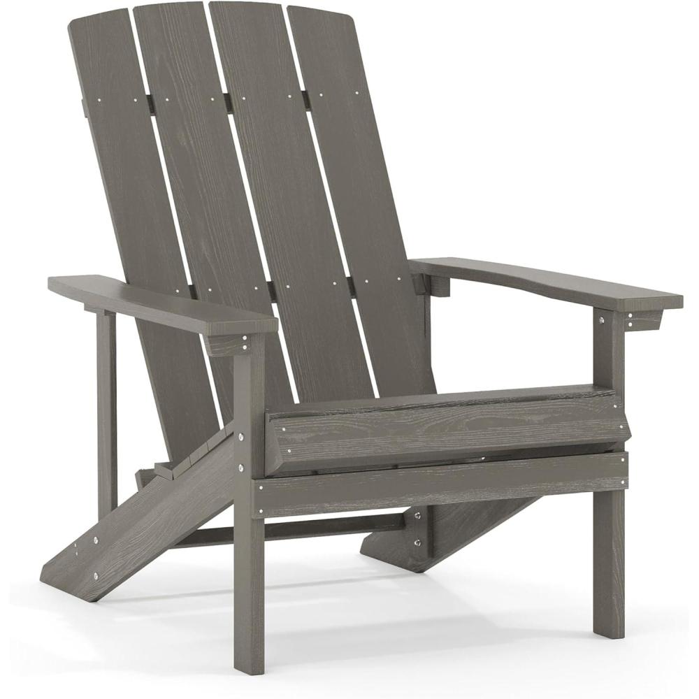 imageFlash Furniture Charlestown Commercial Grade IndoorOutdoor Adirondack Chair Weather Resistant Durable Poly Resin Deck and Patio Seating Slate GrayGrey