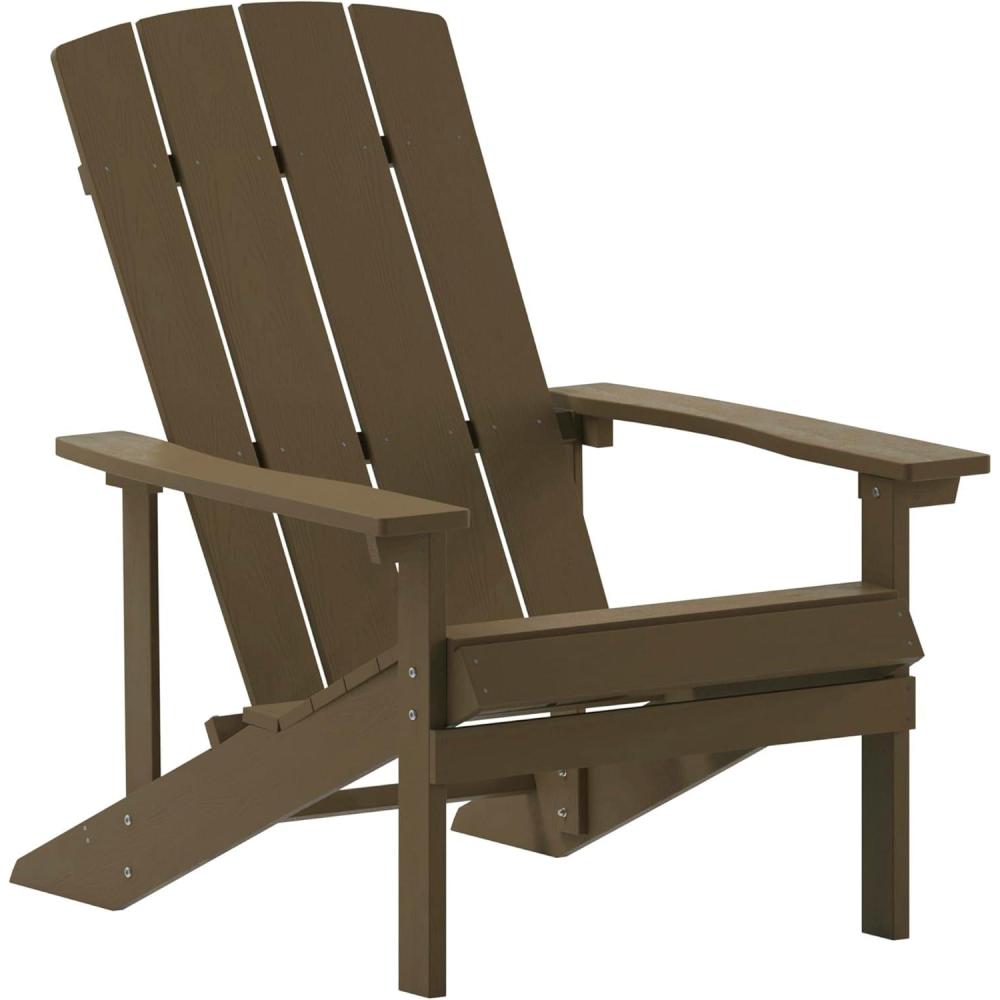 imageFlash Furniture Charlestown Commercial Grade IndoorOutdoor Adirondack Chair Weather Resistant Durable Poly Resin Deck and Patio Seating Slate GrayMahogany