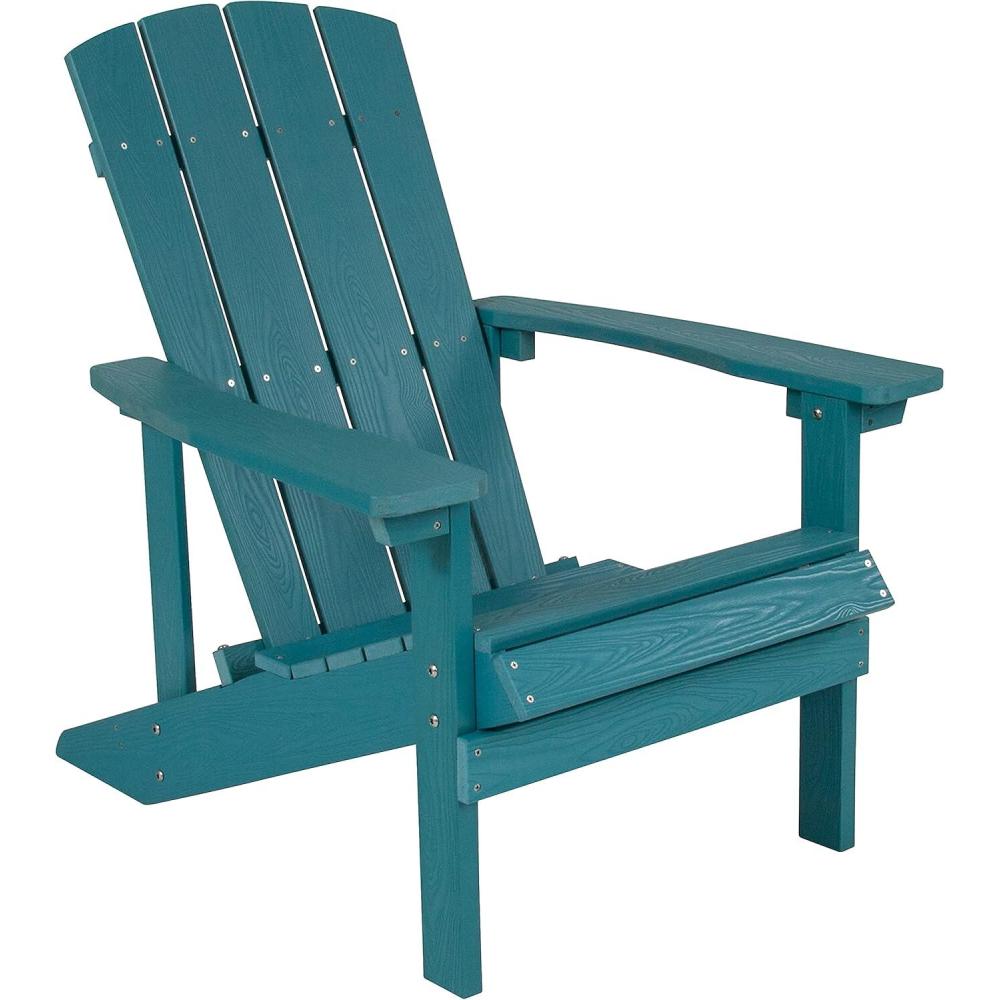 imageFlash Furniture Charlestown Commercial Grade IndoorOutdoor Adirondack Chair Weather Resistant Durable Poly Resin Deck and Patio Seating Slate GraySea Foam