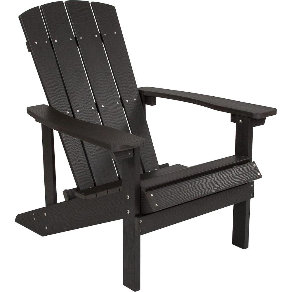 imageFlash Furniture Charlestown Commercial Grade IndoorOutdoor Adirondack Chair Weather Resistant Durable Poly Resin Deck and Patio Seating Slate GraySlate Gray