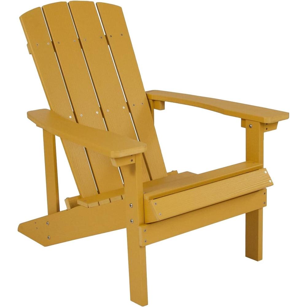 imageFlash Furniture Charlestown Commercial Grade IndoorOutdoor Adirondack Chair Weather Resistant Durable Poly Resin Deck and Patio Seating Slate GrayYellow