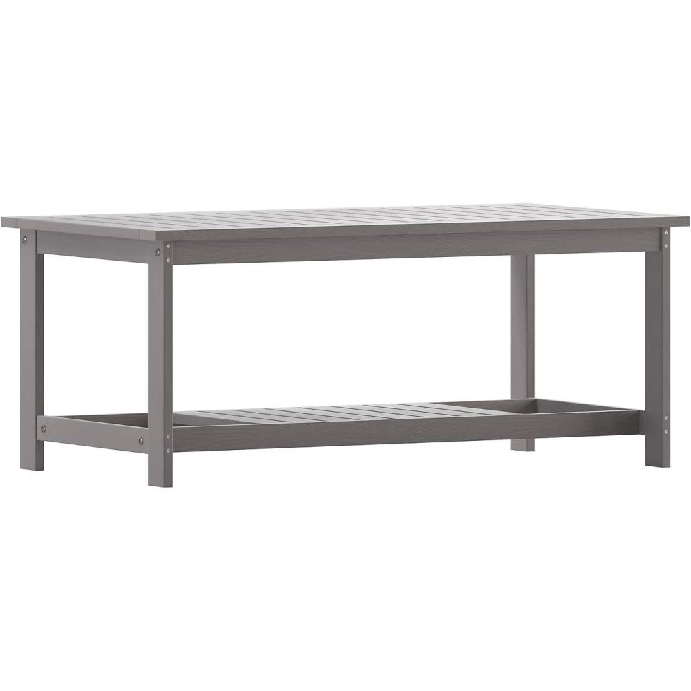 imageFlash Furniture Charlestown Two Tiered Commercial Grade Adirondack Coffee Table Gray Finish Poly Resin Wood AllWeather Slatted Shelf DesignGreyGrey