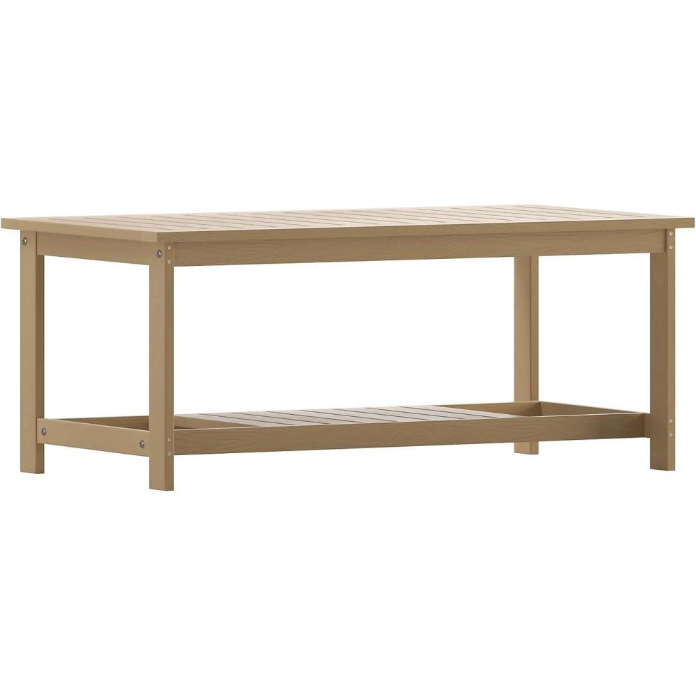 imageFlash Furniture Charlestown Two Tiered Commercial Grade Adirondack Coffee Table Gray Finish Poly Resin Wood AllWeather Slatted Shelf DesignGreyNatural Cedar