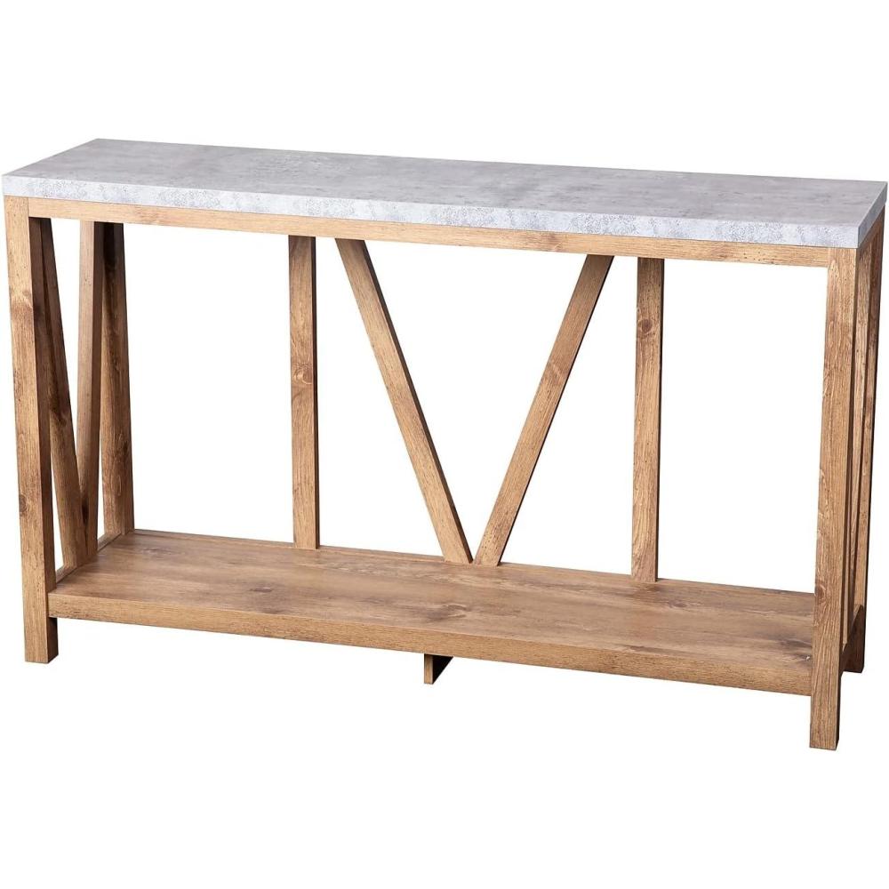 imageFlash Furniture Charlotte Farmhouse 2Tier Console Table Black Finish Engineered Wood Frame Walnut Finish Tabletop For Entryway or Living RoomConcrete TopWarm Oak Frame