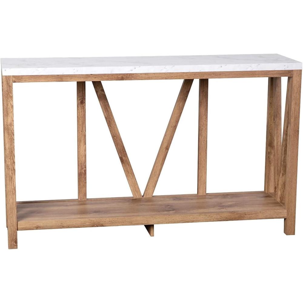 imageFlash Furniture Charlotte Farmhouse 2Tier Console Table Black Finish Engineered Wood Frame Walnut Finish Tabletop For Entryway or Living RoomMarble TopWarm Oak Frame