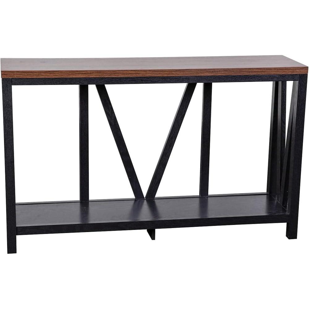 imageFlash Furniture Charlotte Farmhouse 2Tier Console Table Black Finish Engineered Wood Frame Walnut Finish Tabletop For Entryway or Living RoomWalnut TopBlack Frame