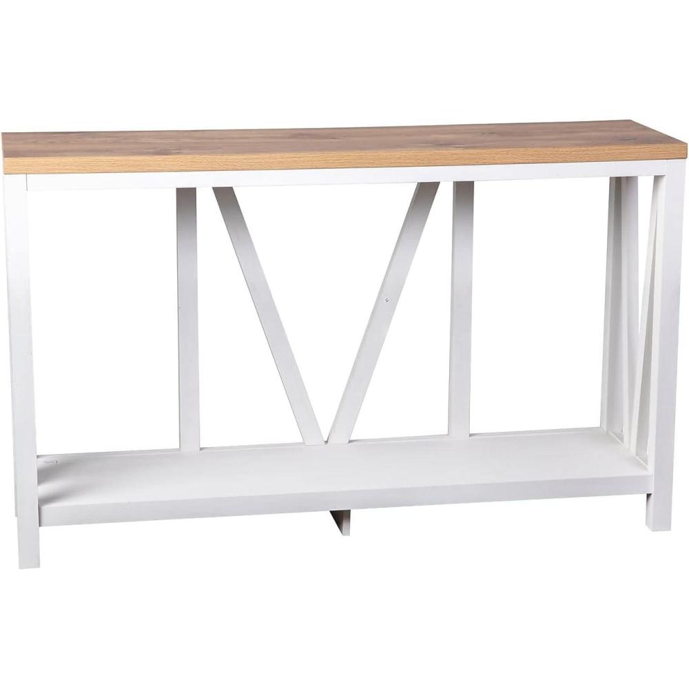 imageFlash Furniture Charlotte Farmhouse 2Tier Console Table Black Finish Engineered Wood Frame Walnut Finish Tabletop For Entryway or Living RoomWarm Oak TopWhite Frame