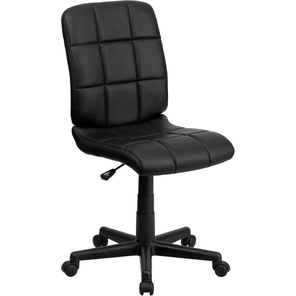 imageFlash Furniture Clayton MidBack Tufted Vinyl Upholstered Swivel Desk Chair with Padded Seat Modern Adjustable Height Padded Office Chair BlackBlack