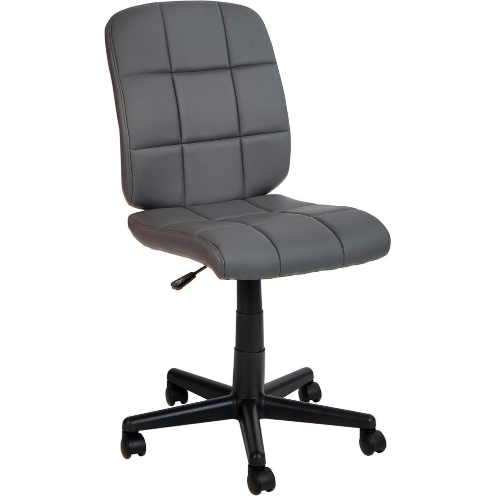 imageFlash Furniture Clayton MidBack Tufted Vinyl Upholstered Swivel Desk Chair with Padded Seat Modern Adjustable Height Padded Office Chair BlackGrey