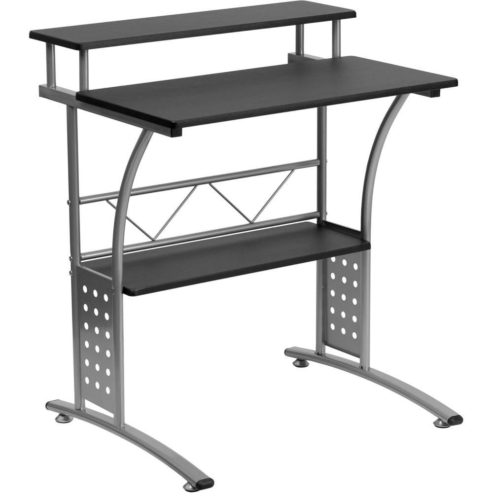 imageFlash Furniture Clifton Modern Office Computer Desk with Top and Bottom Storage Shelves Small Computer Desk for Home Office 28quotW BlackBlack