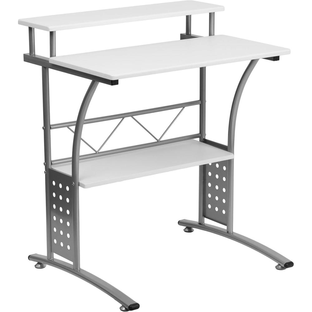 imageFlash Furniture Clifton Modern Office Computer Desk with Top and Bottom Storage Shelves Small Computer Desk for Home Office 28quotW BlackWhite