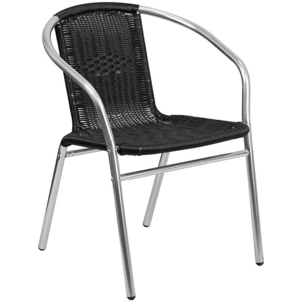 imageFlash Furniture Commercial Aluminum and Black Rattan IndoorOutdoor Restaurant Stack ChairAluminum and Black