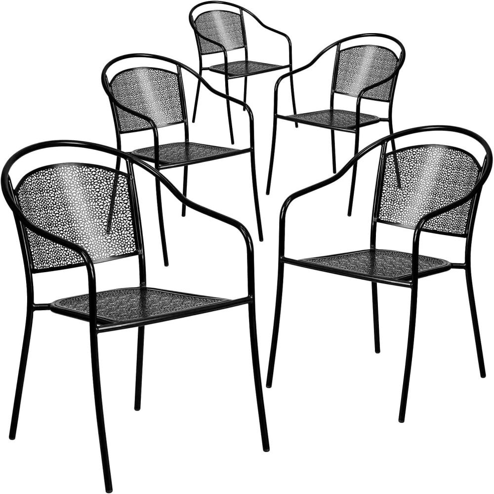 imageFlash Furniture Commercial Grade Black IndoorOutdoor Steel Patio Arm Chair with Round BackBlack