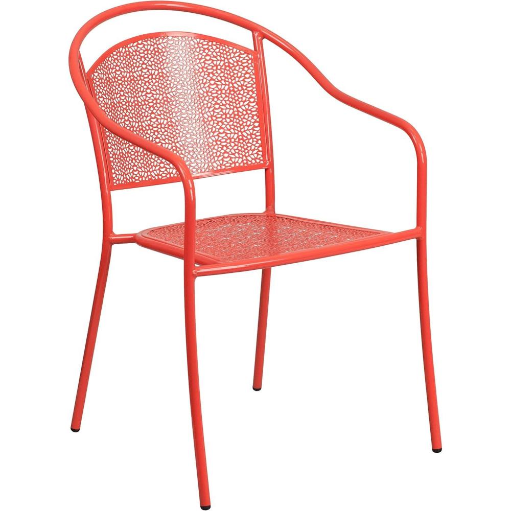 imageFlash Furniture Commercial Grade Black IndoorOutdoor Steel Patio Arm Chair with Round BackCoral