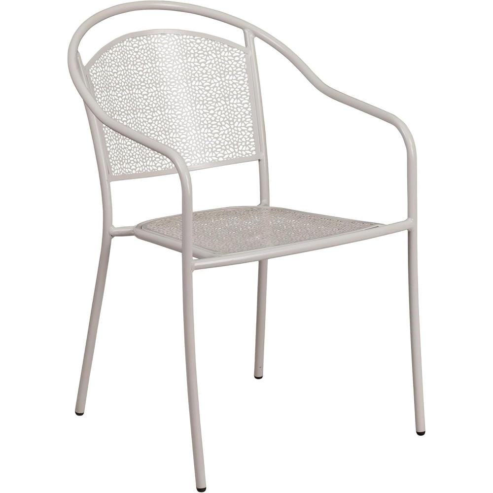 imageFlash Furniture Commercial Grade Black IndoorOutdoor Steel Patio Arm Chair with Round BackLight Gray