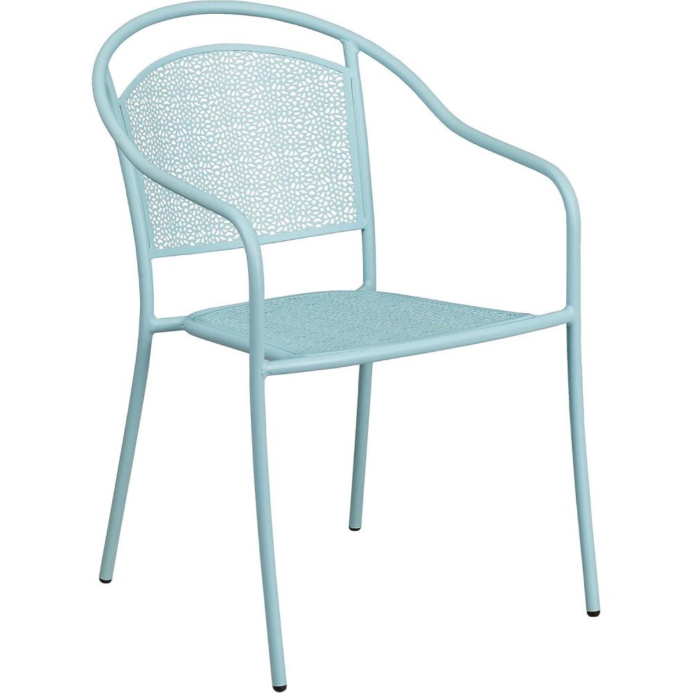 imageFlash Furniture Commercial Grade Black IndoorOutdoor Steel Patio Arm Chair with Round BackSky Blue