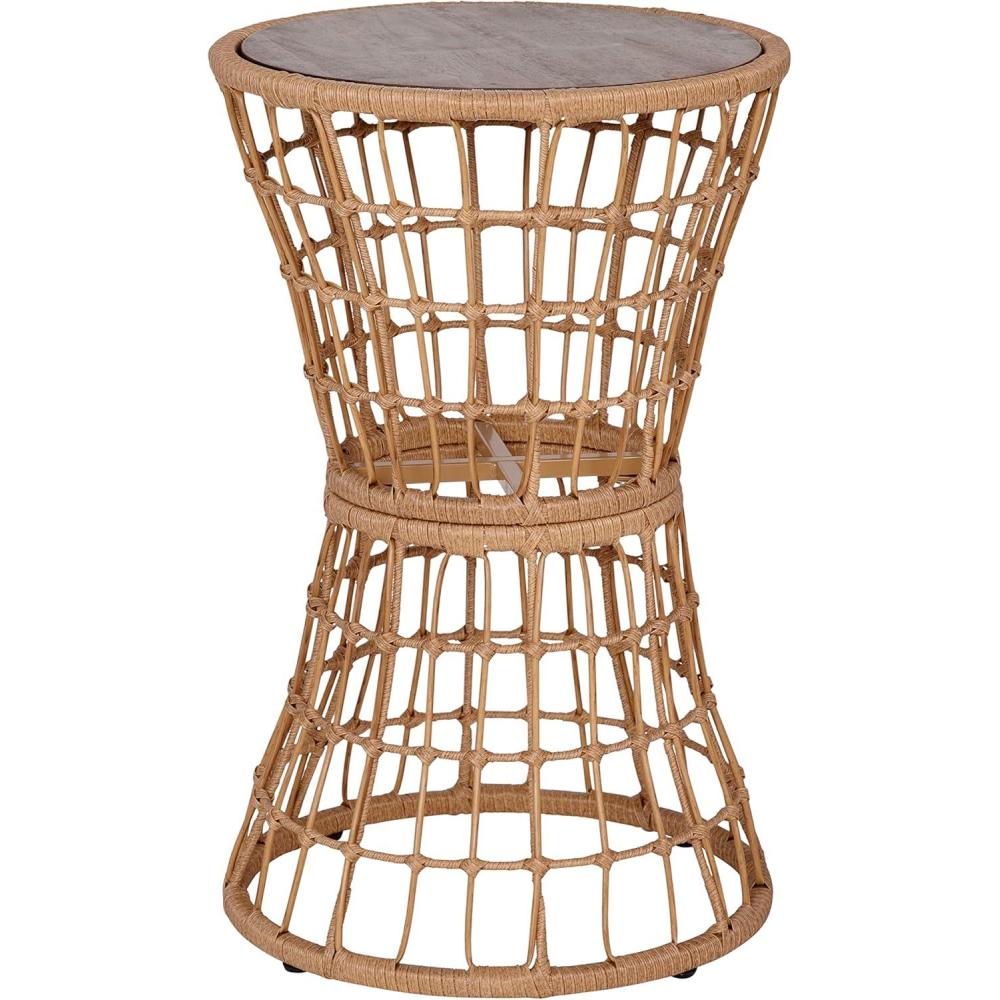 imageFlash Furniture Devon IndoorOutdoor Rattan Rope Table Natural Finish Polyethylene Rattan Black Finished Engineered Wood Top Fade and Weather Resistant