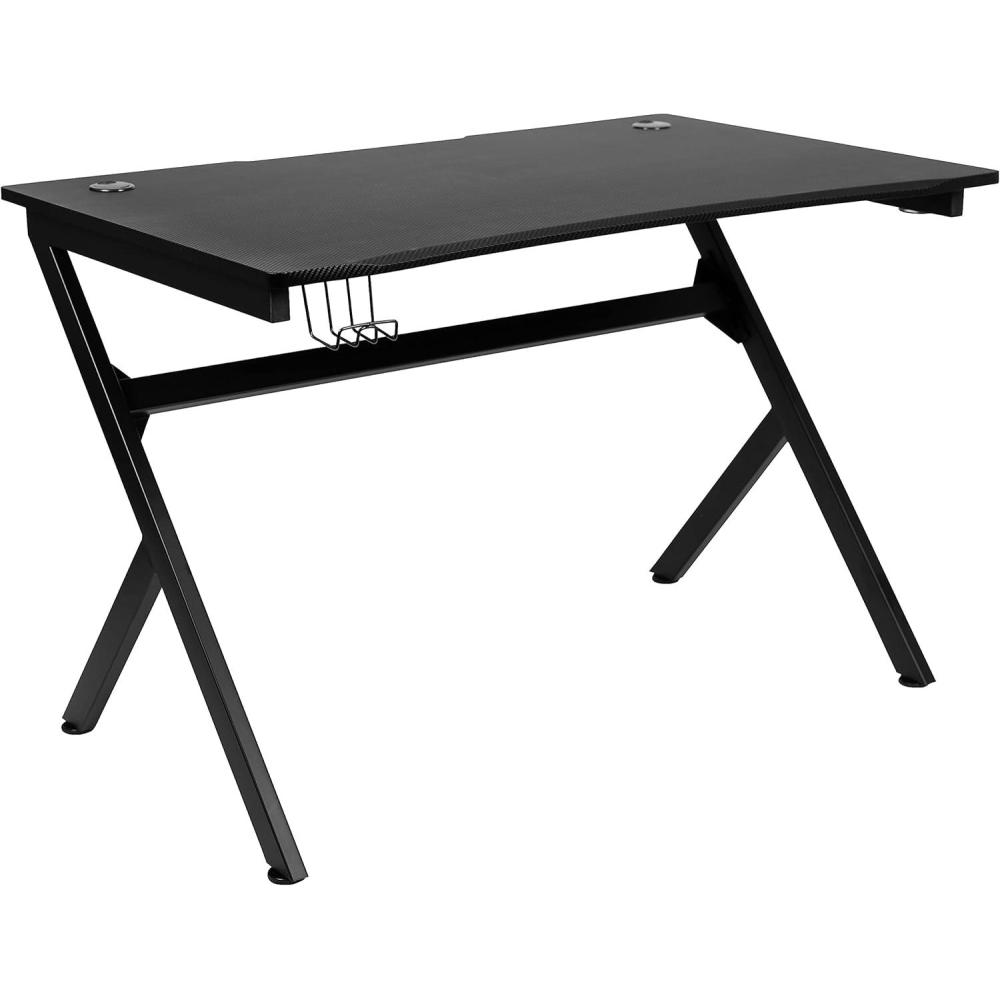 imageFlash Furniture Duncan Gaming Desk 4525quot x 29quot Computer Table Gamer Workstation with Headphone Holder and 2 Cable Management Holes Set of 1BlackBlack