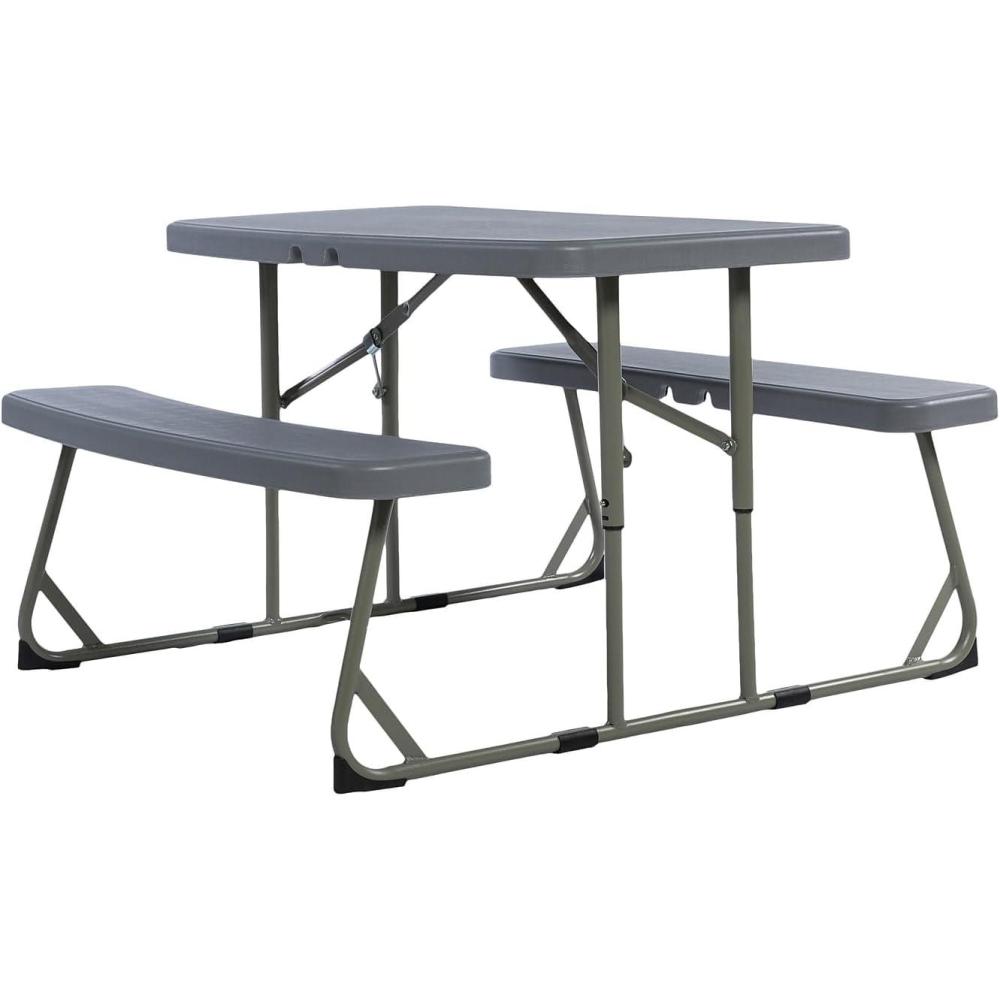 imageFlash Furniture Easy Folding Plastic Kids Outdoor Picnic Table and BenchesCommercial GradeRecommended for up to Age 5 Set of 1 GreyGrey