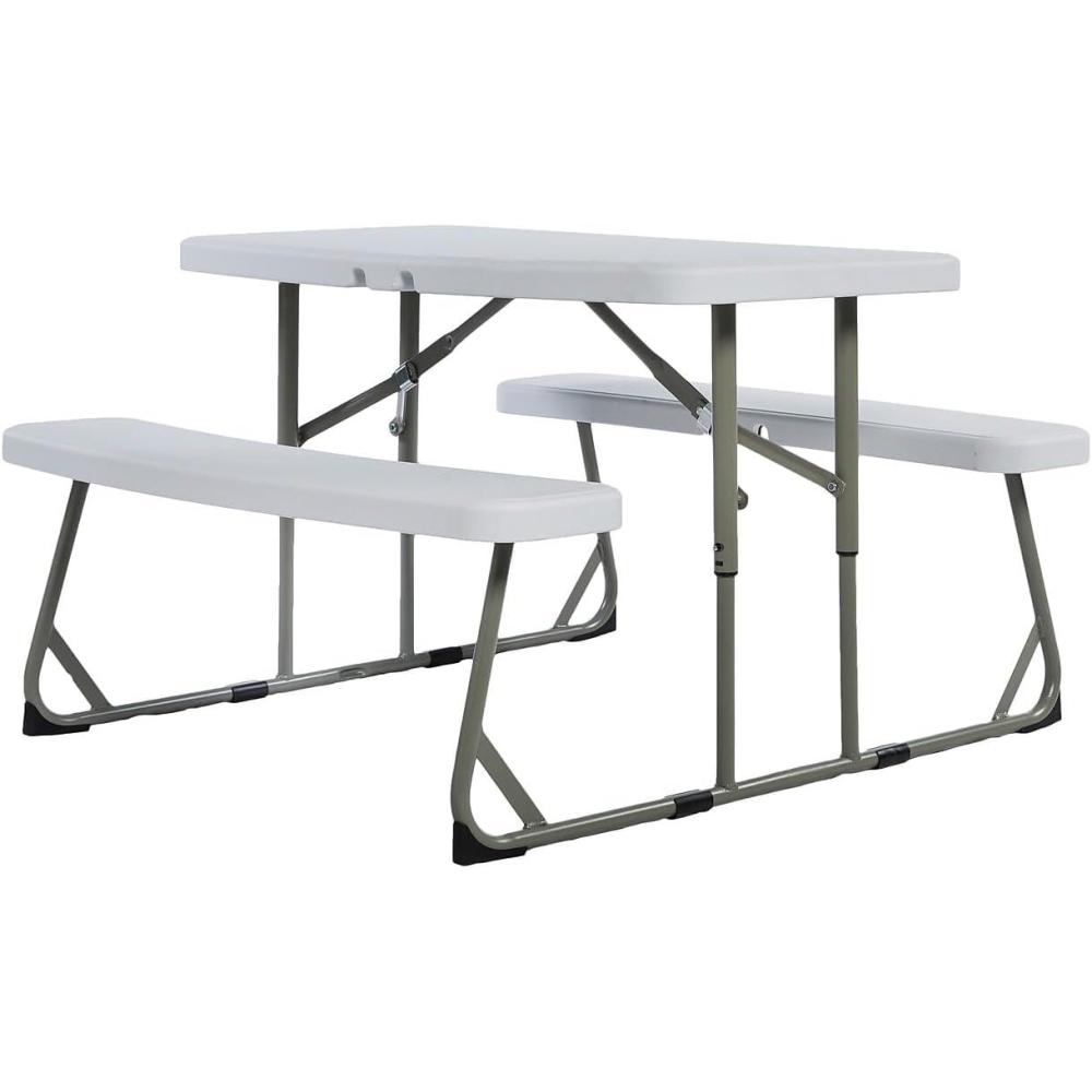 imageFlash Furniture Easy Folding Plastic Kids Outdoor Picnic Table and BenchesCommercial GradeRecommended for up to Age 5 Set of 1 GreyWhite