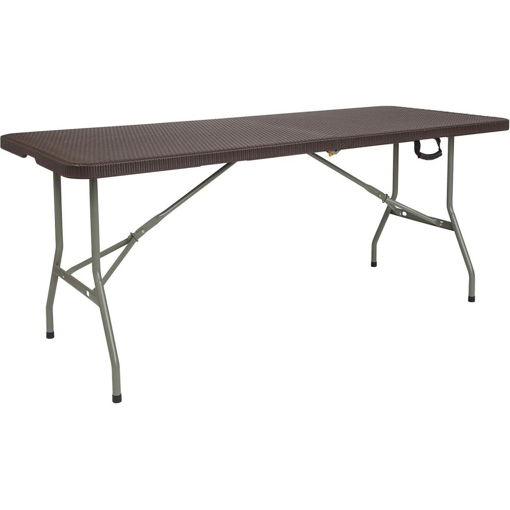 imageFlash Furniture Elon 4 Rectangular AllOccasion Plastic Folding Event Table Folding Banquet Table for IndoorOutdoor Events WhiteBrown