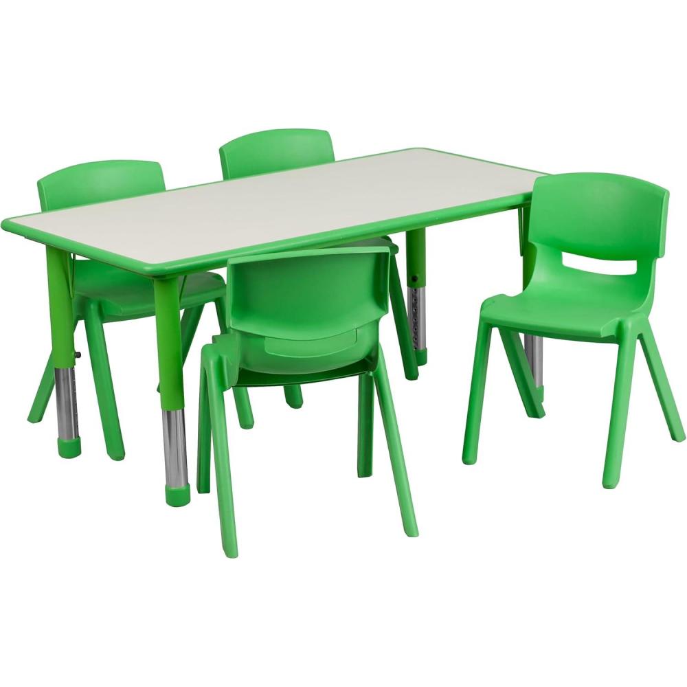 imageFlash Furniture Emmy 23625W x 4725L Rectangular Red Plastic Height Adjustable Activity Table Set with 4 ChairsGreen