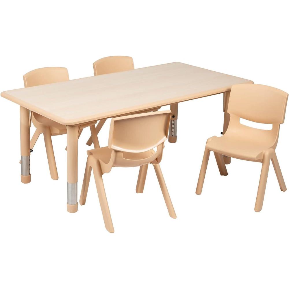 imageFlash Furniture Emmy 23625W x 4725L Rectangular Red Plastic Height Adjustable Activity Table Set with 4 ChairsNatural