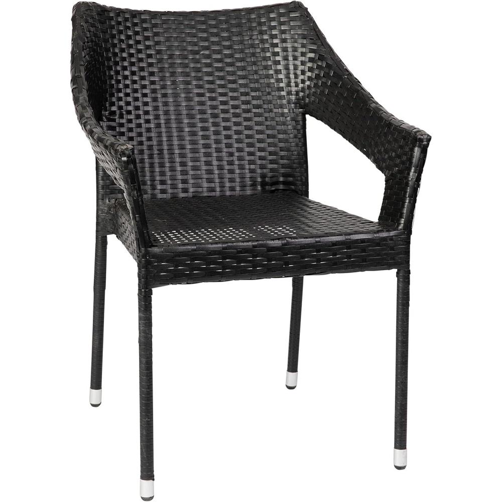 imageFlash Furniture Ethan Commercial Grade Patio Chair All Weather PE Rattan Wicker Stacking Patio Dining Chair Set of 2 GrayBlack