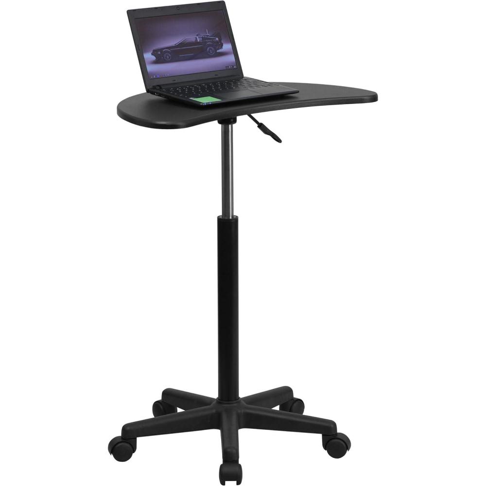 imageFlash Furniture Eve Sit to Stand Mobile Laptop DeskSpeakers Lectern with Wheels Modern HeightAdjustable Portable Standing Computer Desk BlackBlack