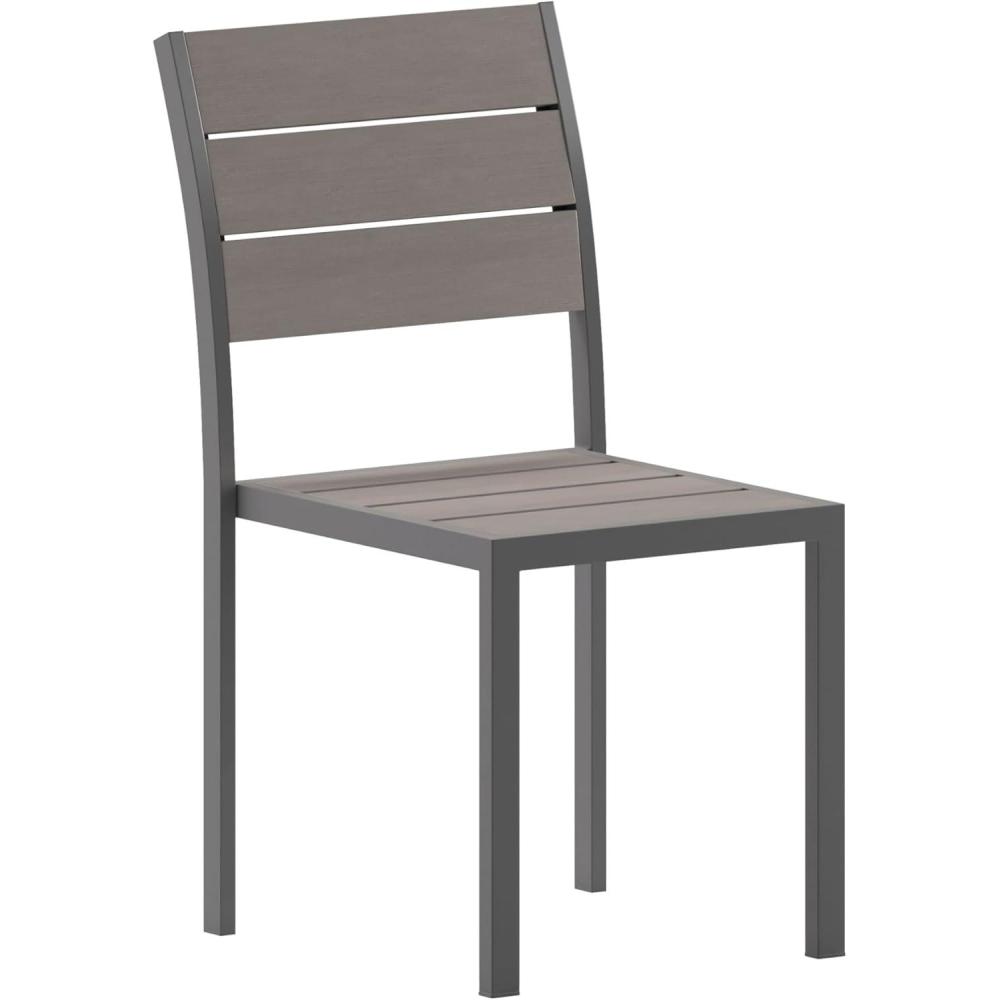imageFlash Furniture Finch Commercial Grade Armless Patio Chair Stackable Side Chair with Faux Teak Poly Slats and Metal Frame GrayGrayGrey