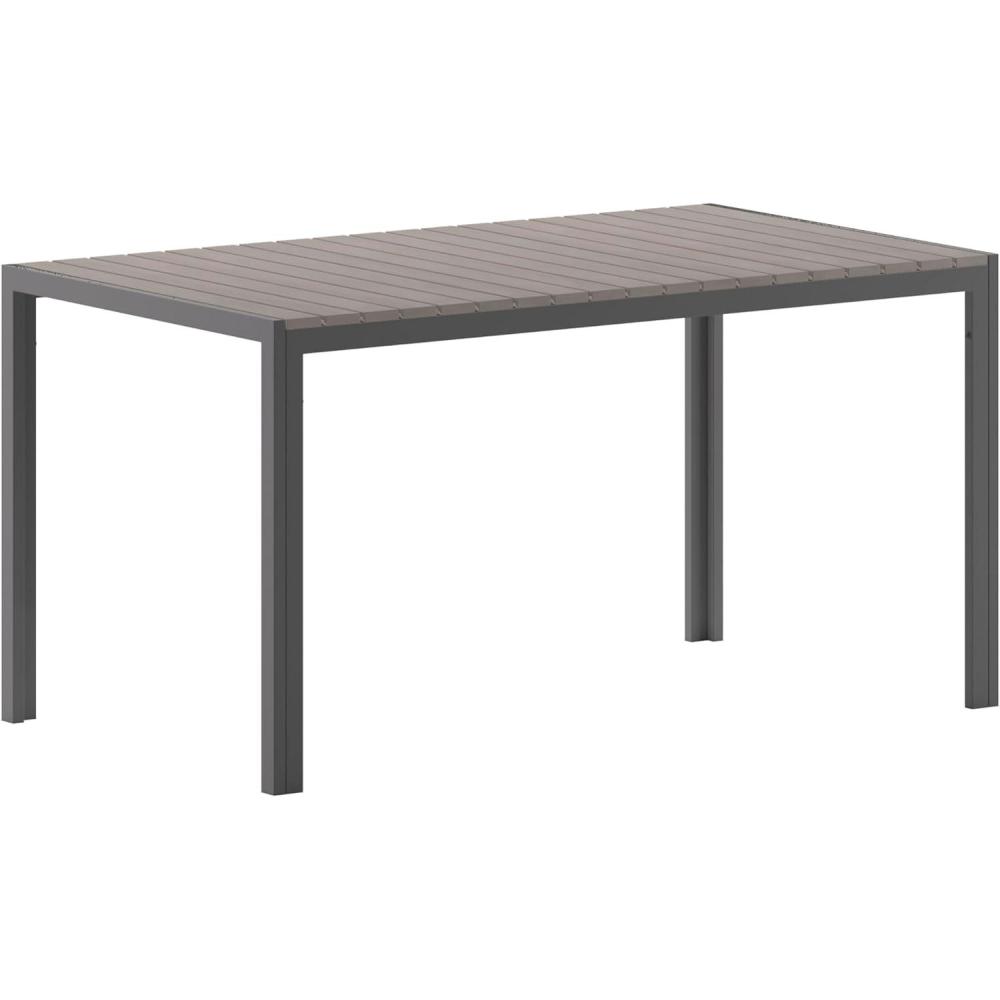 imageFlash Furniture Finch Commercial Grade Outdoor Dining Table 55quot x 31quot with Faux Teak Poly Slats and Metal Frame NaturalGrayGray TopGray Frame