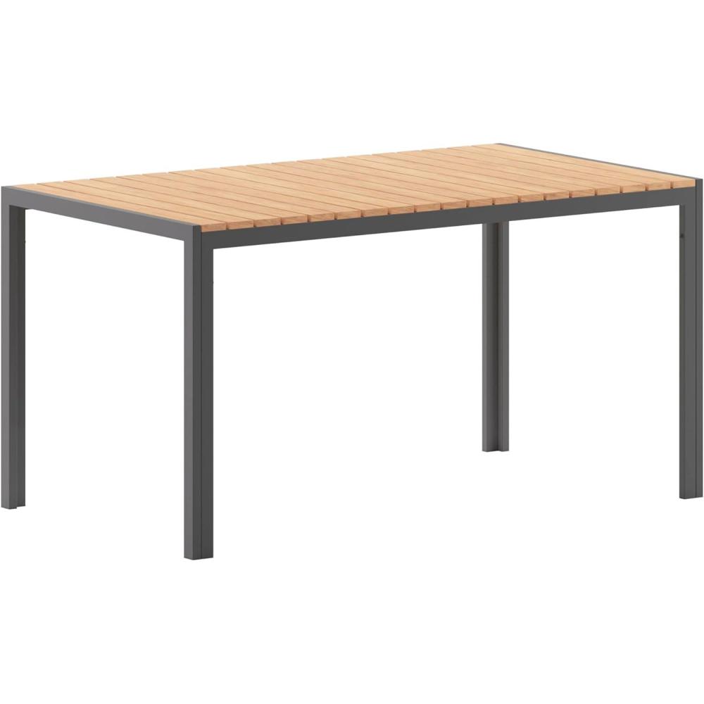 imageFlash Furniture Finch Commercial Grade Outdoor Dining Table 55quot x 31quot with Faux Teak Poly Slats and Metal Frame NaturalGrayNatural TopGray Frame