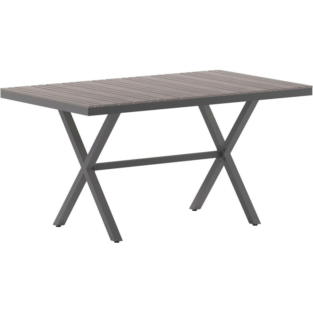 imageFlash Furniture Finch Commercial Grade XFrame Outdoor Dining Table 59quot x 355quot with Faux Teak Poly Slats and Metal Frame GrayGrayGray TopGray Frame