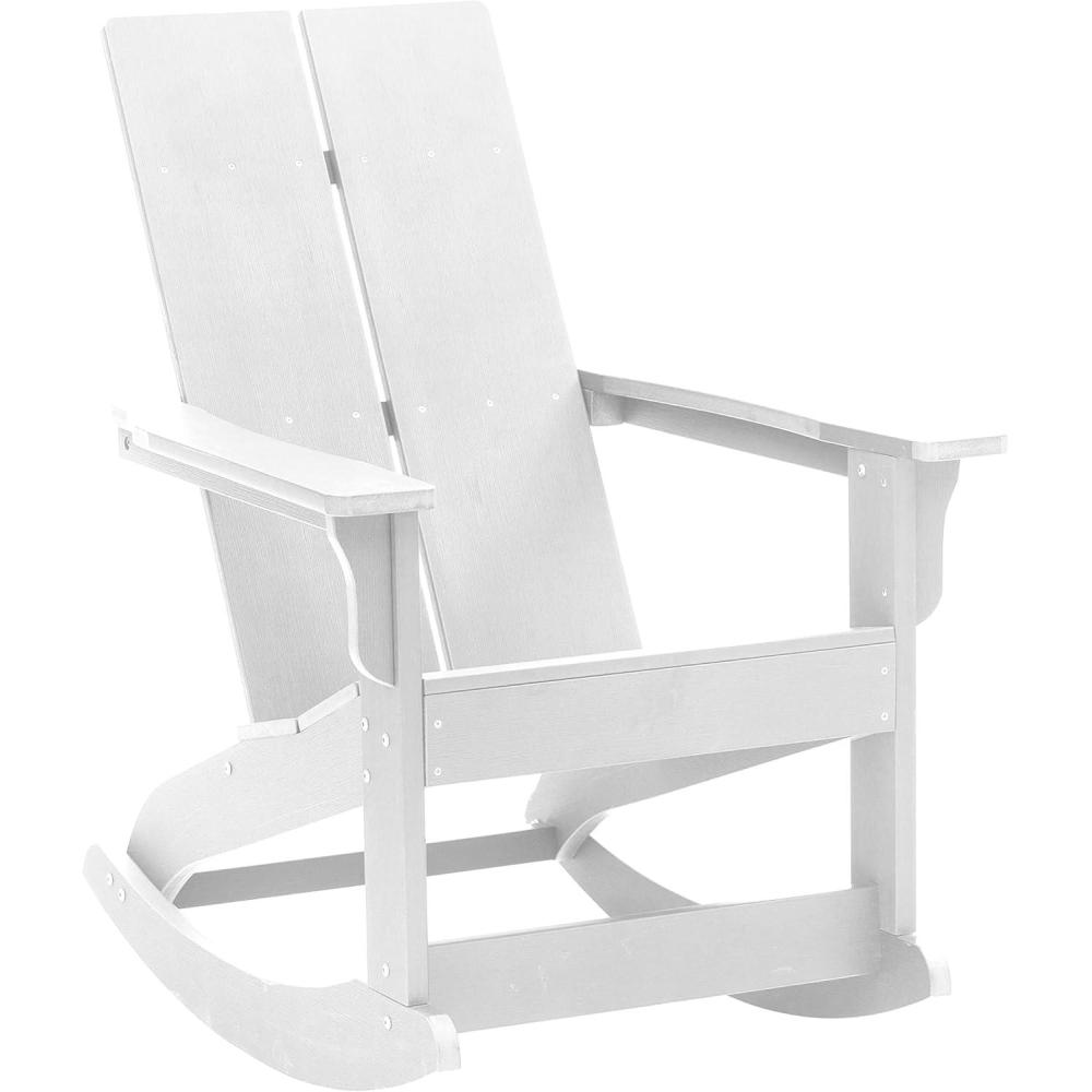 imageFlash Furniture Finn Modern Commercial Grade Poly Resin Wood Adirondack Rocking Chair  All Weather Red Polystyrene  Dual Slat Back  Stainless Steel HardwareWhite