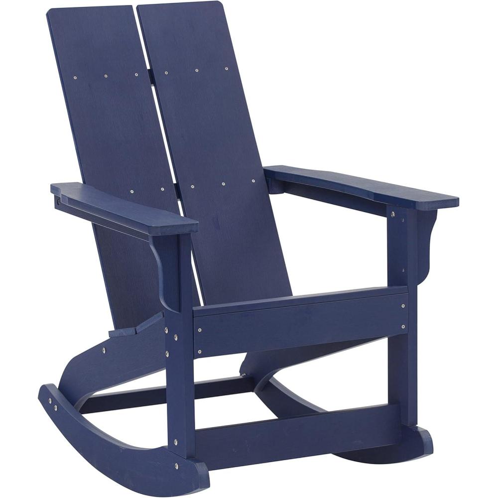 imageFlash Furniture Finn Modern Commercial Grade Poly Resin Wood Adirondack Rocking Chair All Weather Red Polystyrene Dual Slat Back Stainless Steel HardwareNavy