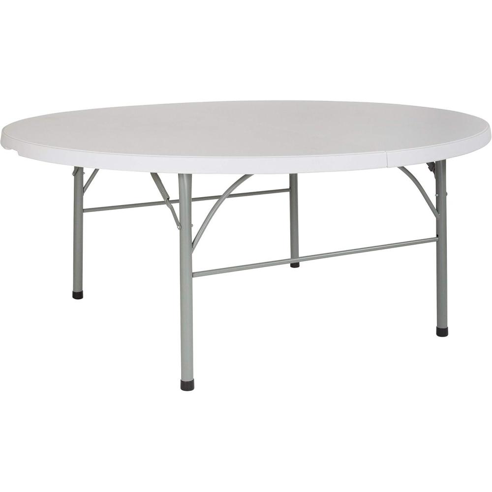 imageFlash Furniture Freeman 4 Round Plastic Folding Table with Carrying Handle Plastic Foldable Table for IndoorOutdoor Events White72 Round