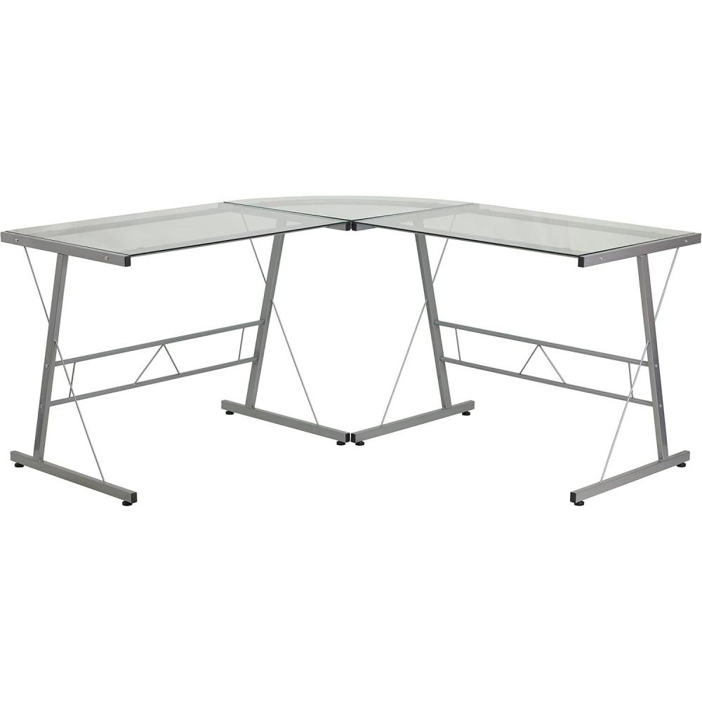 imageFlash Furniture Glass LShape Computer Desk with Silver Metal FrameClearSilver