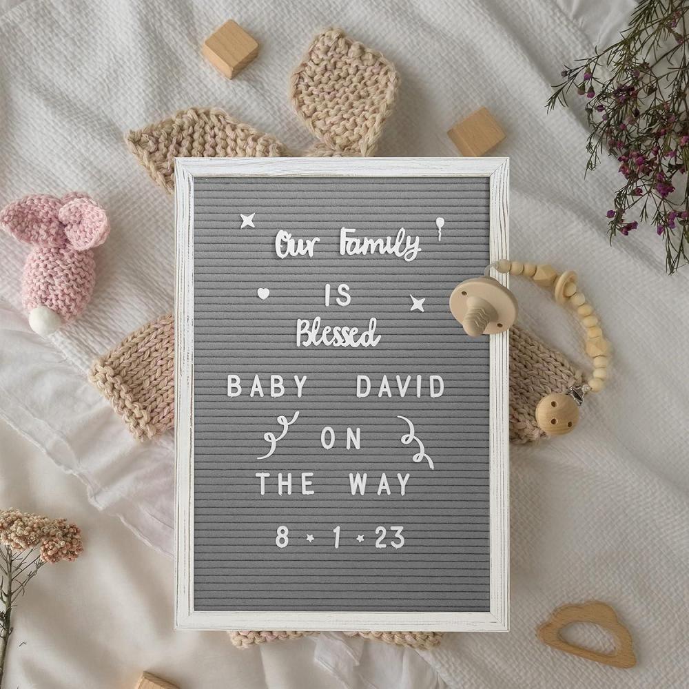 imageFlash Furniture Gracie Felt Letter Board with Wooden Frame 389 PP Letters Including Numbers Symbols and Icons Canvas Carrying Case 12x17 White WashGray Felt