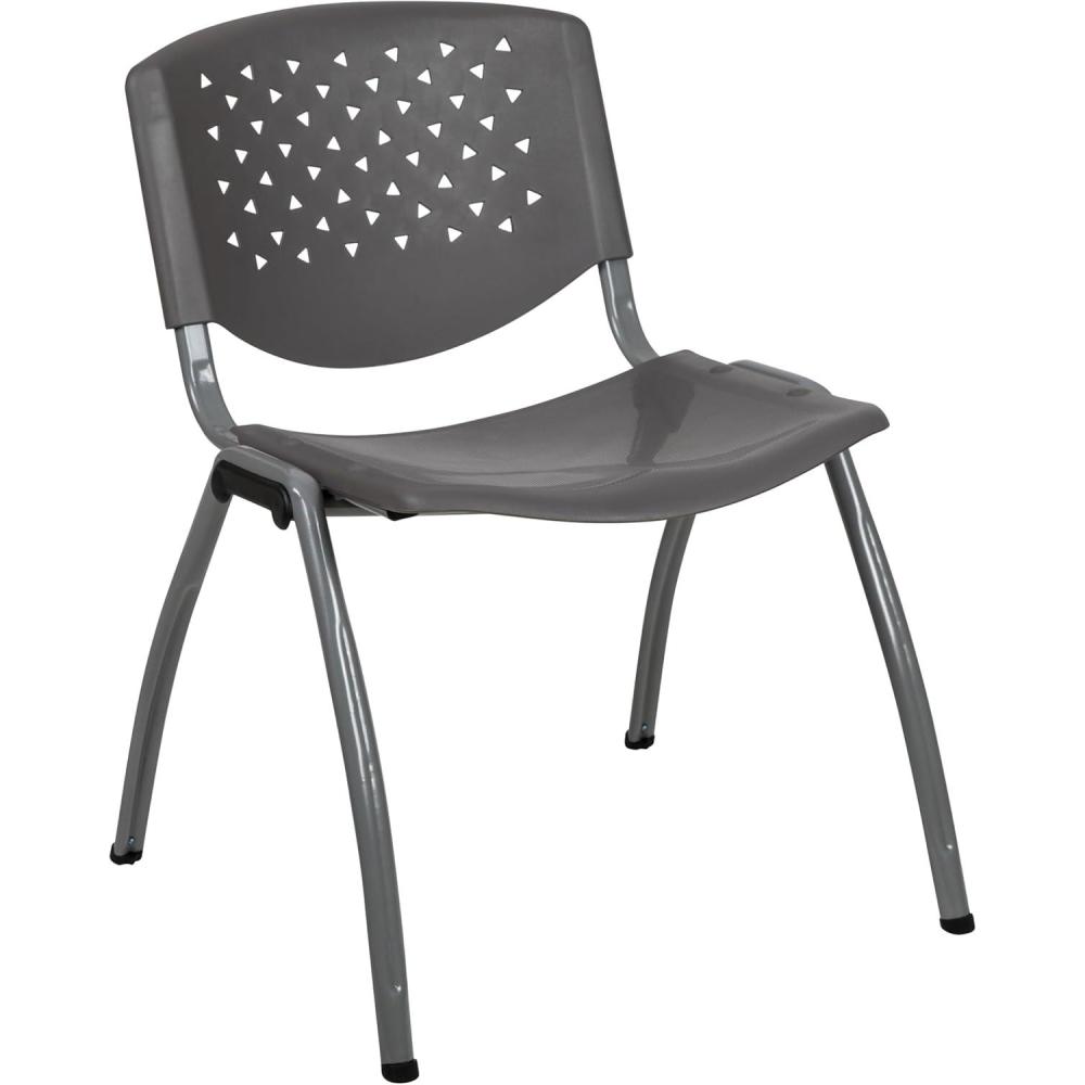 imageFlash Furniture HERCULES Series 880 lb Capacity Black Plastic Stack Chair with Titanium Gray Powder Coated FrameGrey